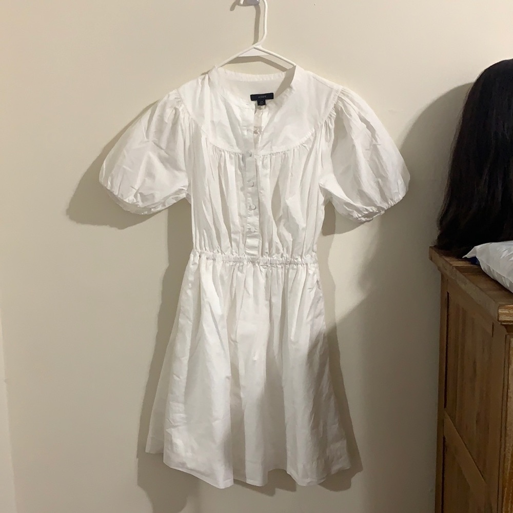 Jcrew white puff sleeved dress with elastic waist